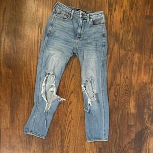 Hollister High-Waisted Blue Ripped Jeans Size 5R Y2K Streetwear Distresseddenim